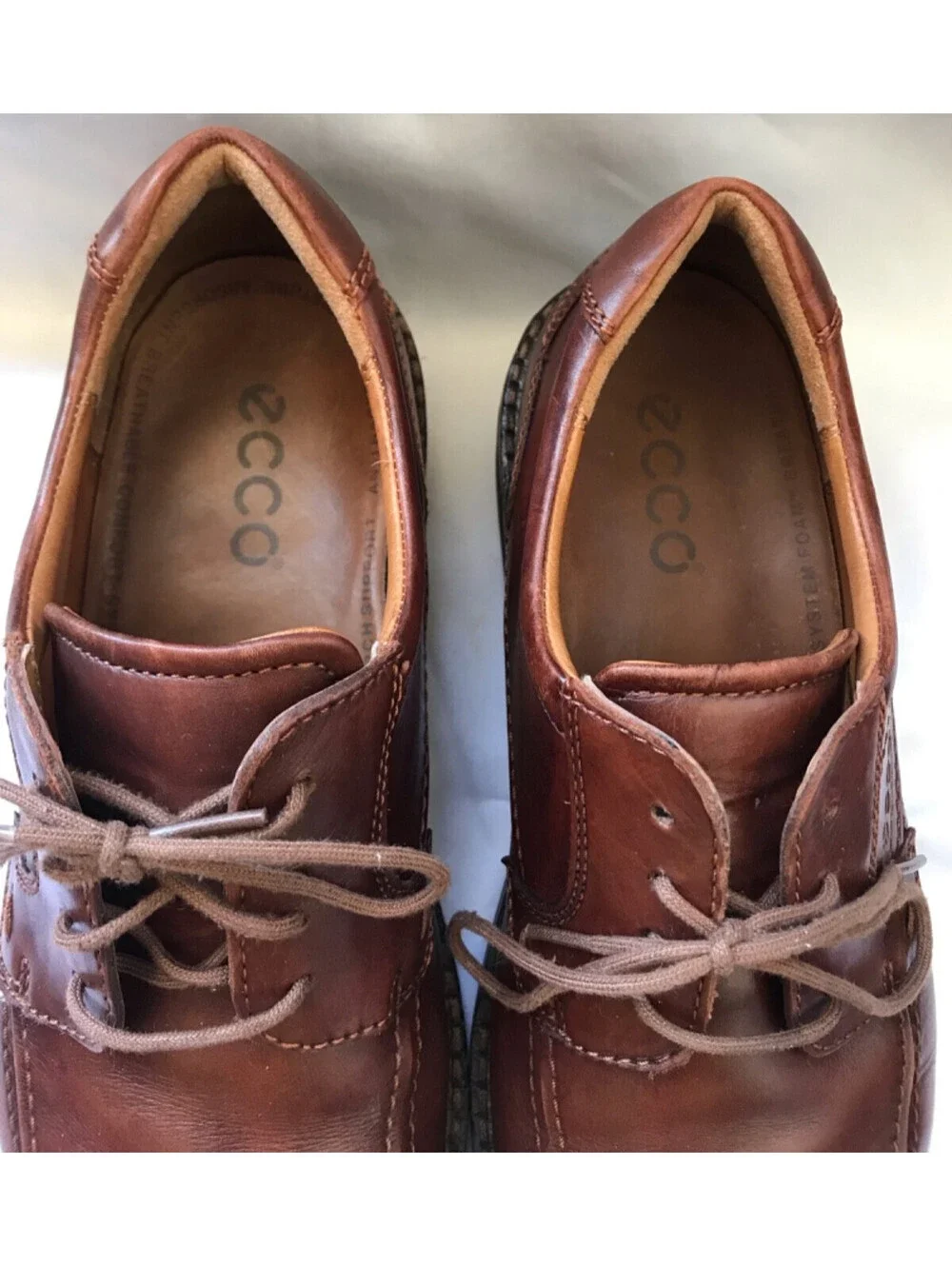 ECCO Dress Shoes Mens EU 45 US 12 Casual Oxford Brown Leather Lace Up Square Toe
